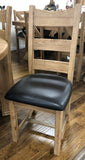 Weathered Oak Ladder Back Dining Chair & Chocolate Brown Faux Leather Seat