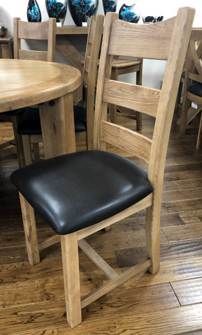 Weathered Oak Ladder Back Dining Chair & Chocolate Brown Faux Leather Seat