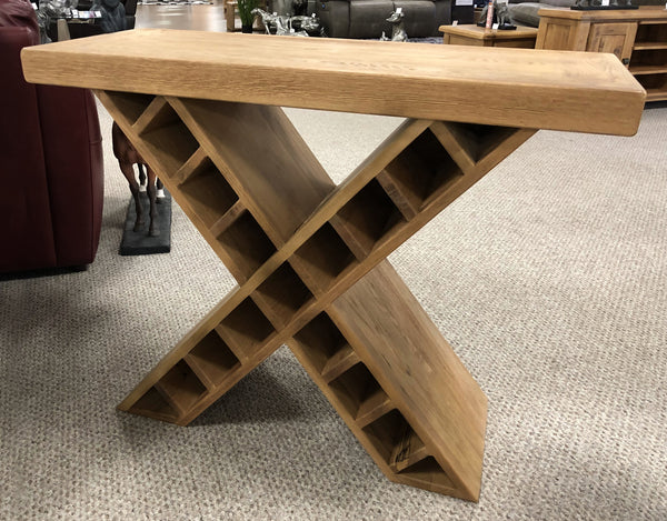 Weathered Oak Side Table with Inbuilt Wine Rack