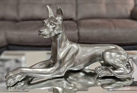 Large Pewter Styled Laying Doberman Dog Ornament